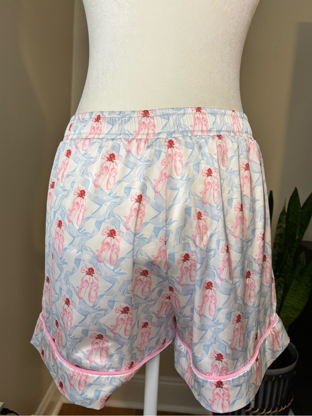 Pink & Light Blue Ballerina Print Satin Pajama Set - Picture 8 of 8